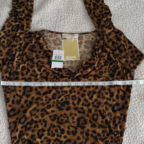 NWT Michael Michael Kors P/L Dark Camel Animal Print Ruched Long Sleeve Dress - Picture 9 of 13